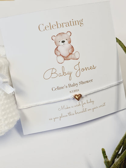 Personalized Teddy Bear Wish Bracelet: Baby Shower Favor Keepsake