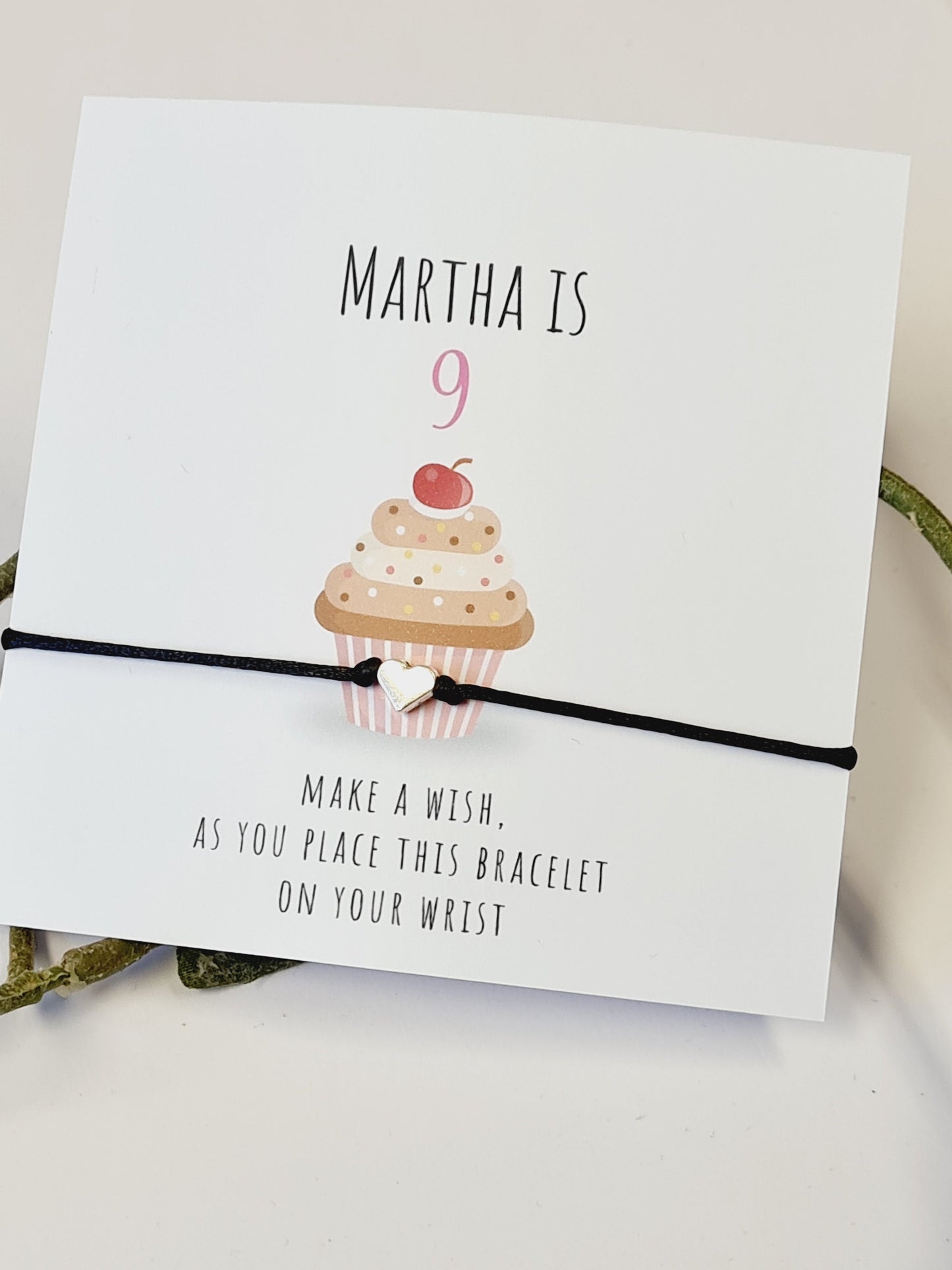 Cupcake Design Birthday - WishString CharmBracelet - Party bag filler - Personalised - Afternoon tea -  CC66t