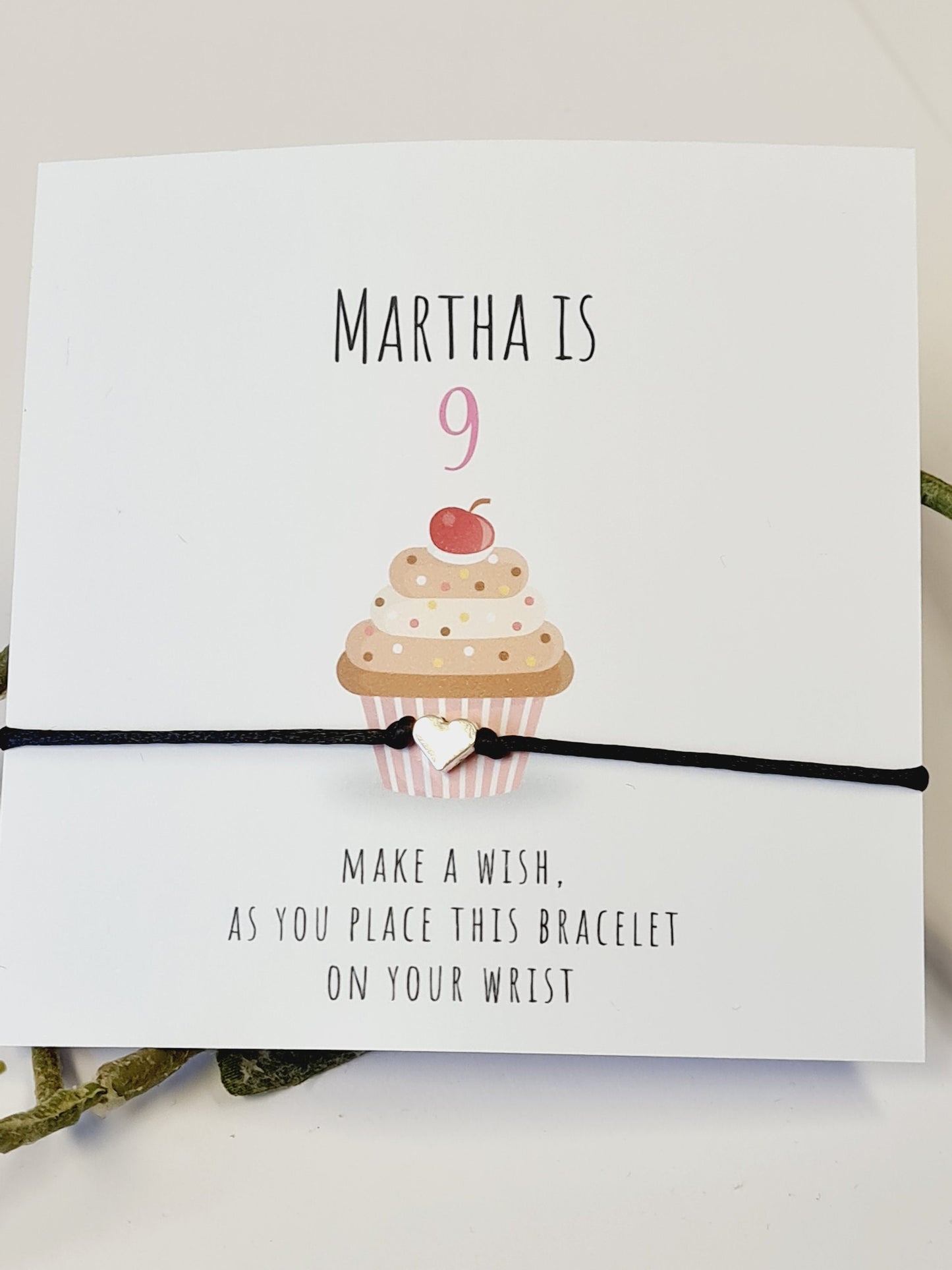 Cupcake Design Birthday - WishString CharmBracelet - Party bag filler - Personalised - Afternoon tea -  CC66t