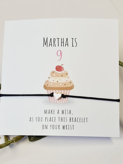 Cupcake Design Birthday - WishString CharmBracelet - Party bag filler - Personalised - Afternoon tea -  CC66t