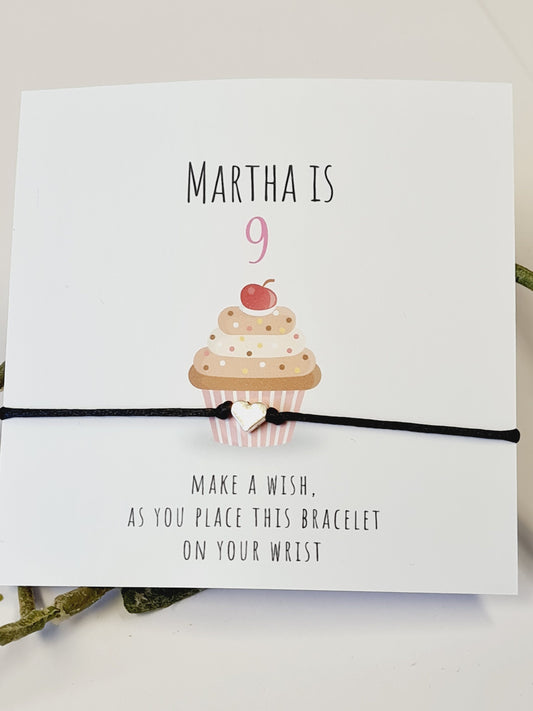 Cupcake Design Birthday - WishString CharmBracelet - Party bag filler - Personalised - Afternoon tea -  CC66t