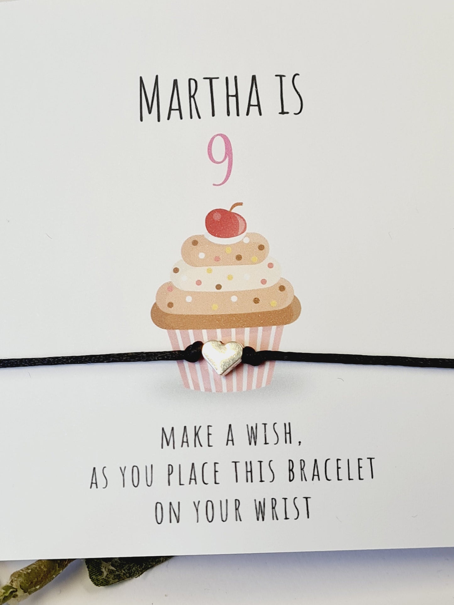 Cupcake Design Birthday - WishString CharmBracelet - Party bag filler - Personalised - Afternoon tea -  CC66t