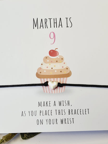 Cupcake Design Birthday - WishString CharmBracelet - Party bag filler - Personalised - Afternoon tea -  CC66t