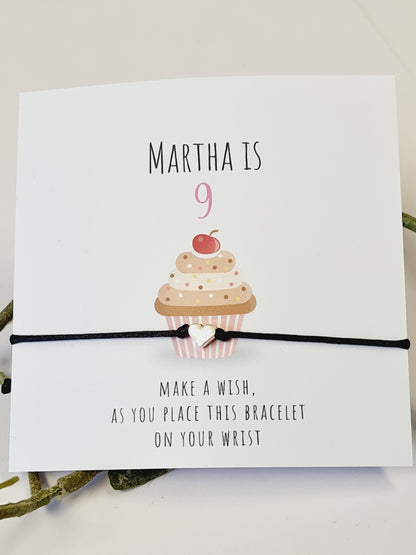 Cupcake Design Birthday - WishString CharmBracelet - Party bag filler - Personalised - Afternoon tea -  CC66t