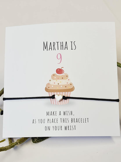 Cupcake Design Birthday - WishString CharmBracelet - Party bag filler - Personalised - Afternoon tea -  CC66t