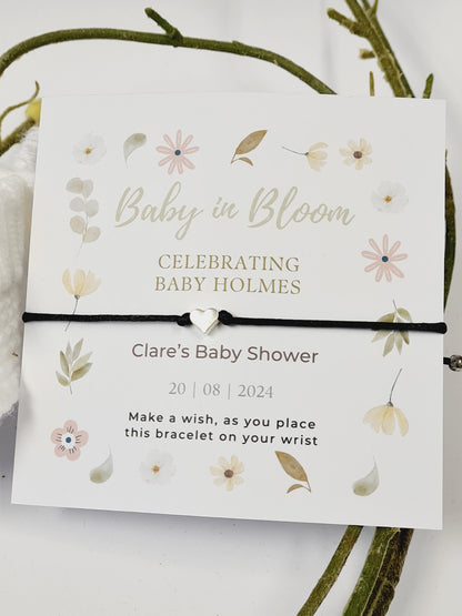 Baby Shower Baby in Bloom Charm-flowers - garden, boho, or nature-themed shower. Personalised Wish Bracelet
