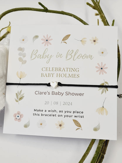 Baby Shower Baby in Bloom Charm-flowers - garden, boho, or nature-themed shower. Personalised Wish Bracelet