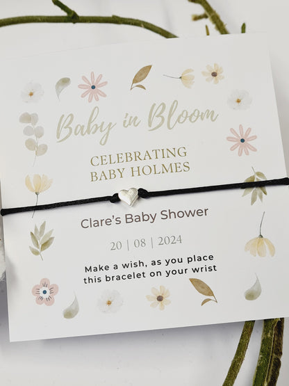 Baby in Bloom Charm-flowers - garden, boho, or nature-themed shower. Personalised Baby Shower Wish Bracelet