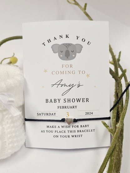 Cute Baby Koala - Personalised Baby Shower Wish Bracelet, Mummy to Be, Charm String Bracelet, Personalised Gift - ca34