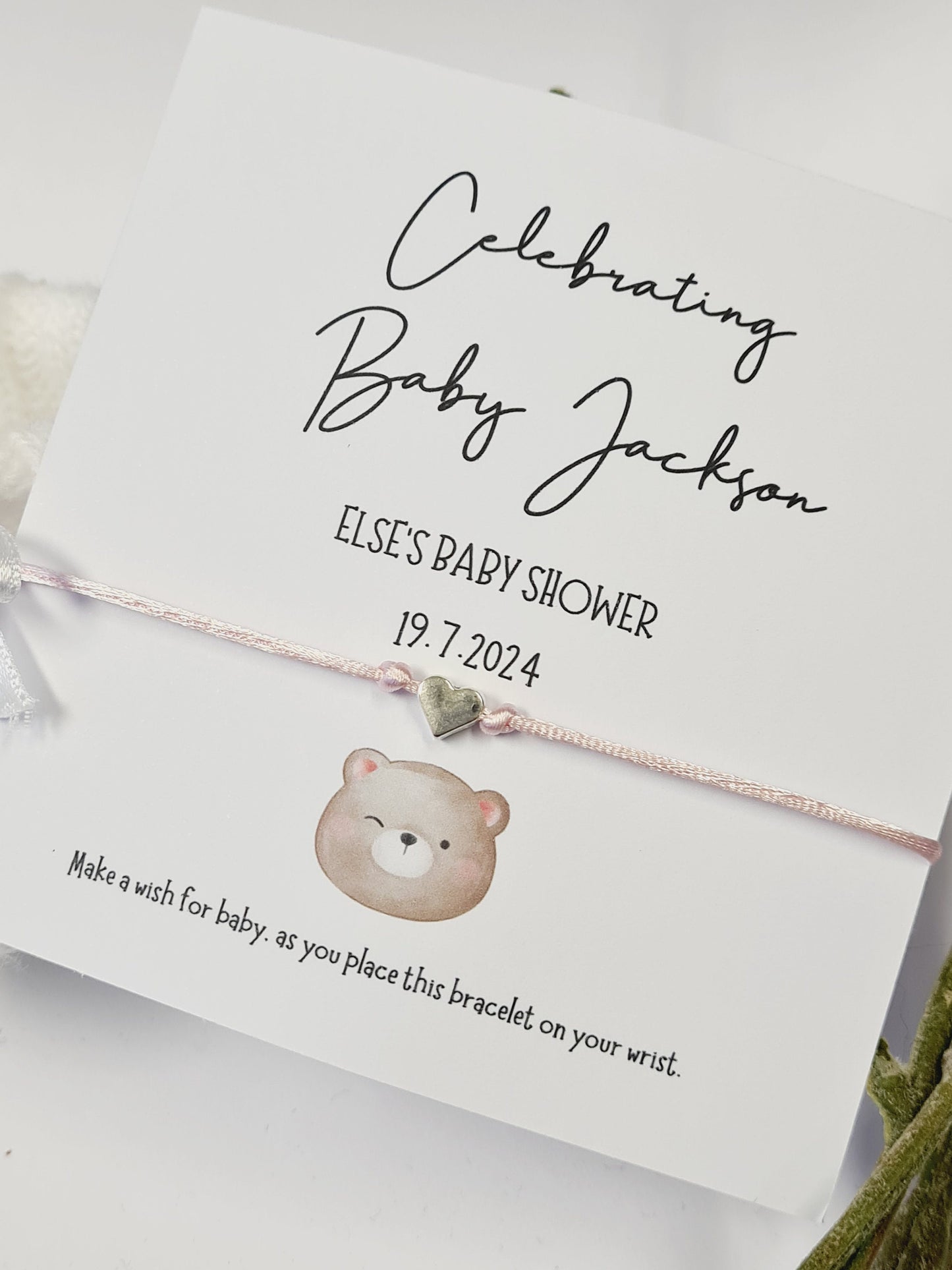Cute Teddy Bear - Personalised Baby Shower Wish Bracelet, Mummy to Be,Charm String Bracelet, Personalised Gift -Celebrating Baby-Aqiqah -801