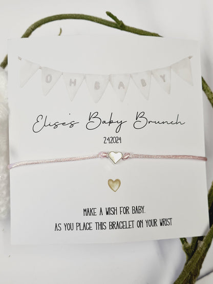 Personalised Baby Shower Wish Bracelet: Silver Heart Charm - Bunting Design - Oh Baby