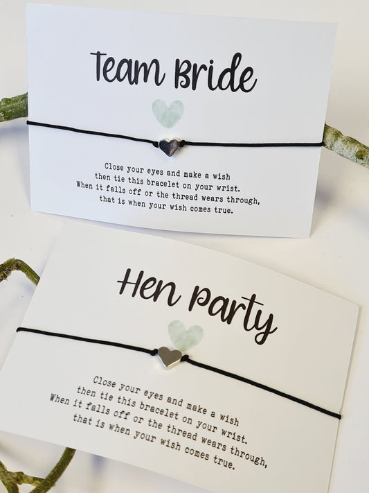Hen Party Wish Bracelet: Silver Heart, Hen weekend, Bride to Be