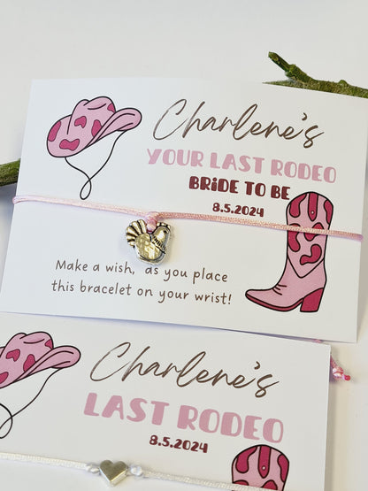 Last Rodeo Cowgirl Hen Party Wish Bracelet: Western Bridal Shower Favour - Pink Hoedown