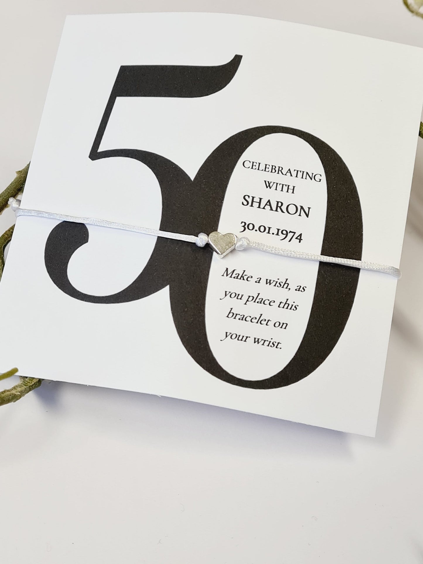 Pack of 10, 50th Birthday Wish Bracelet  Party Favour Gift, Milestone, Birthday Keepsake, Personalised