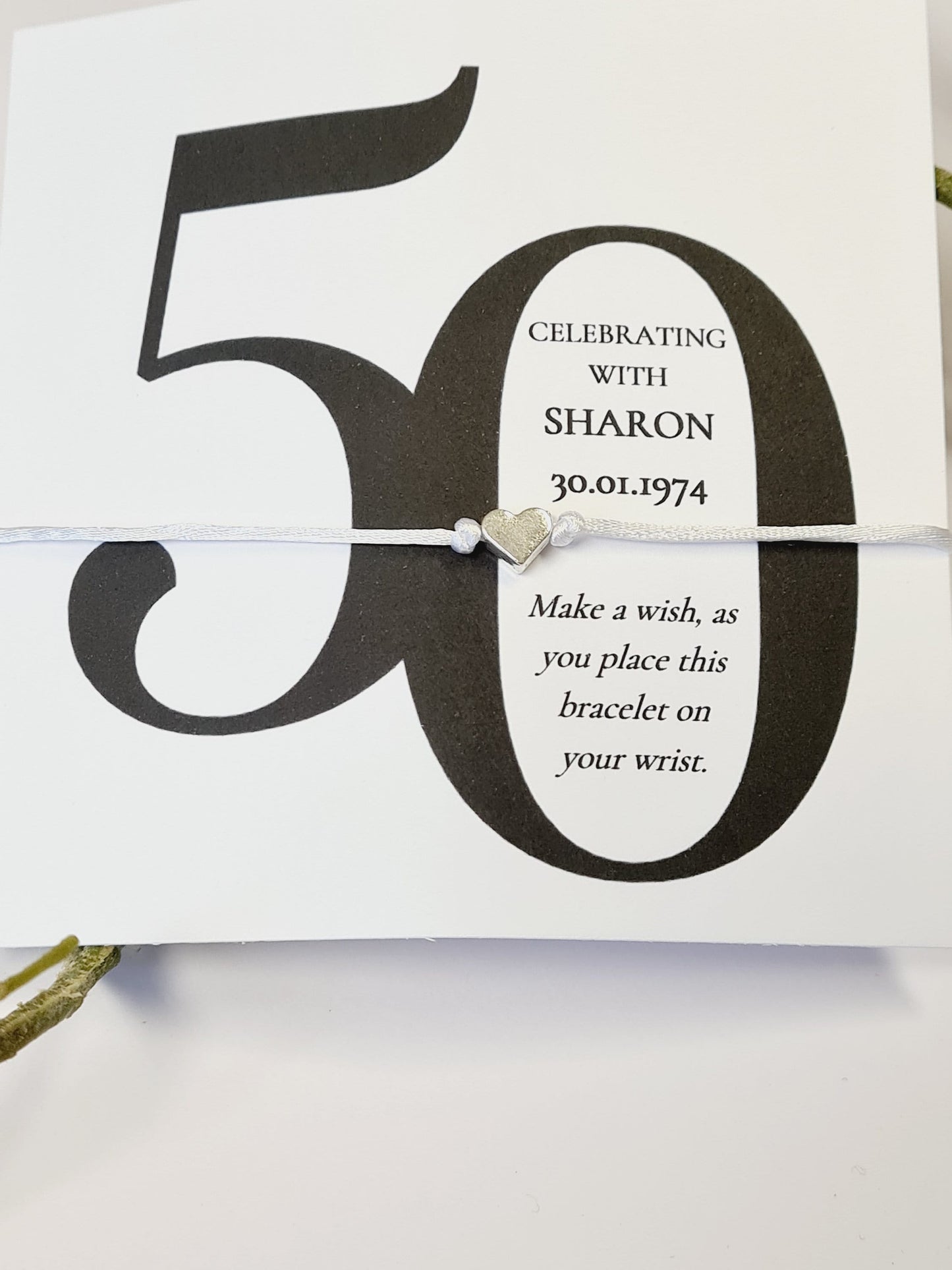 Pack of 10, 50th Birthday Wish Bracelet  Party Favour Gift, Milestone, Birthday Keepsake, Personalised