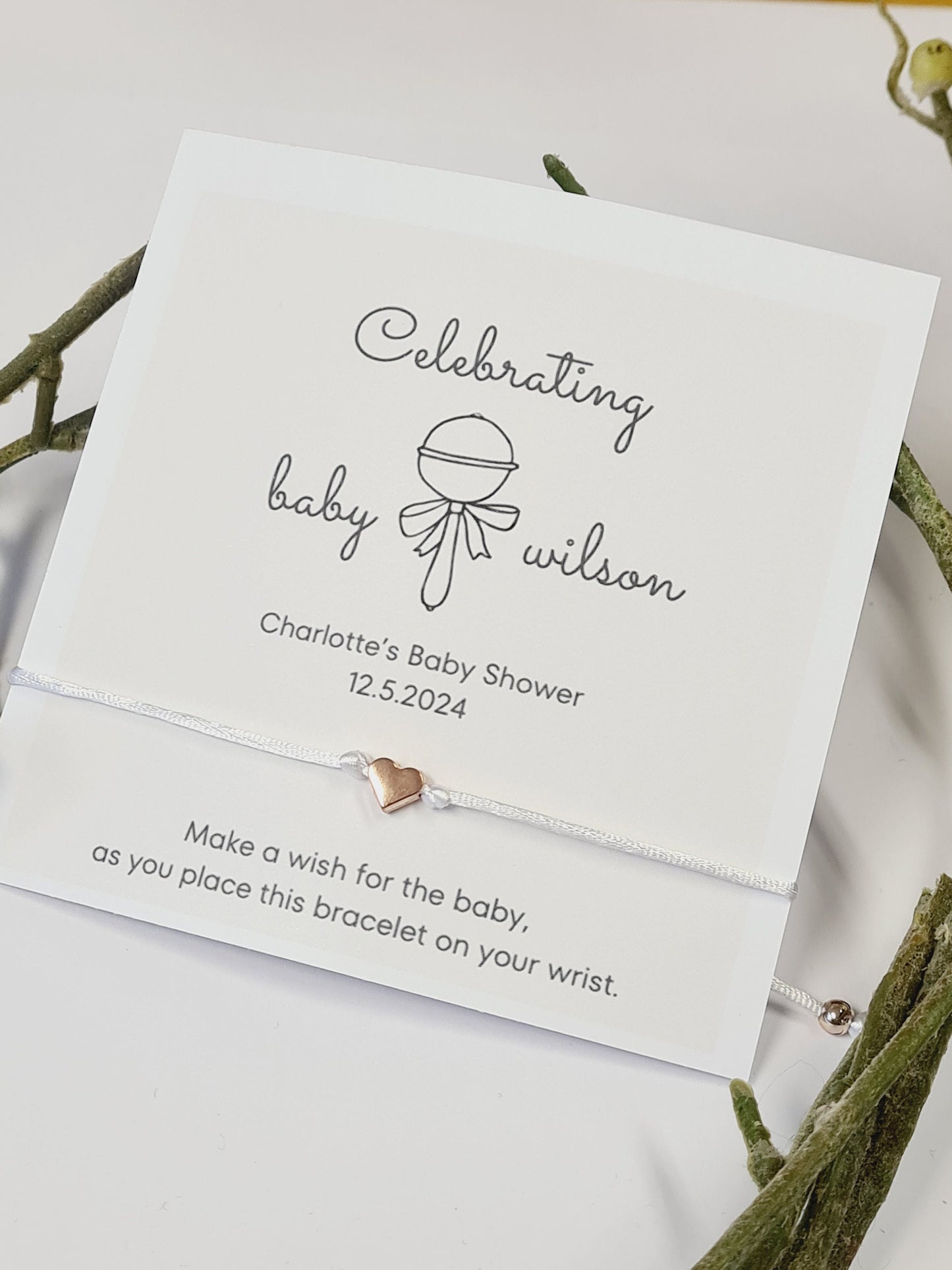 Baby Shower Wish Bracelet: Rattle Keepsake Favor