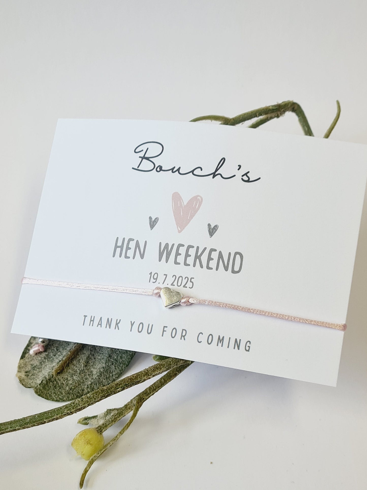 Personalised Hen Party Wish Bracelet – Silver Heart Charm, Hen Do Goodie Bag Filler, Hen Weekend Favours, Bridesmaid Gift