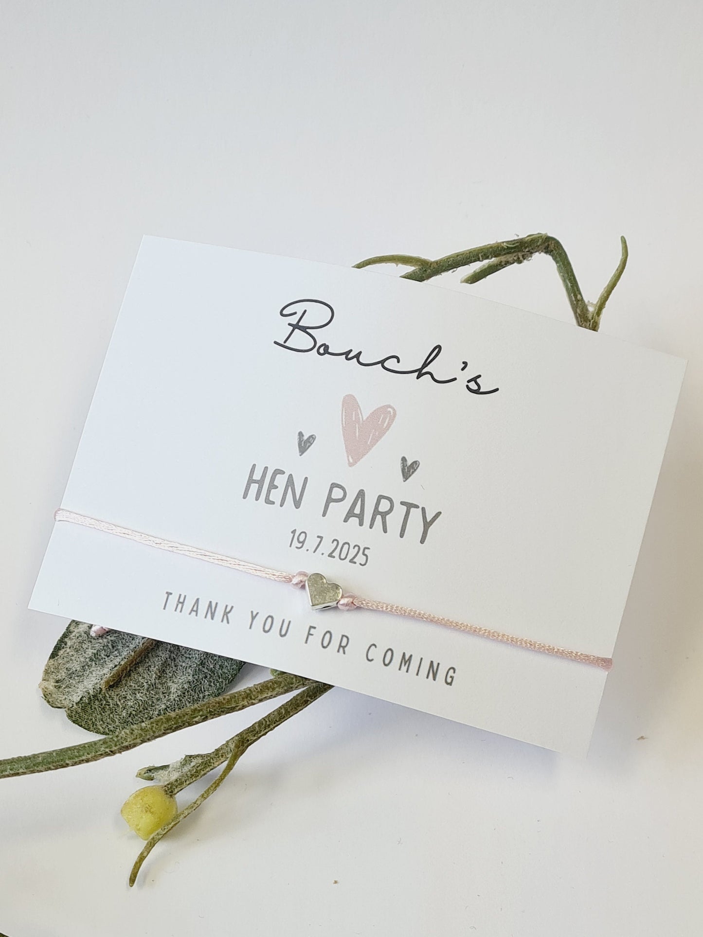 Personalised Hen Party Wish Bracelet – Silver Heart Charm, Hen Do Goodie Bag Filler, Hen Weekend Favours, Bridesmaid Gift