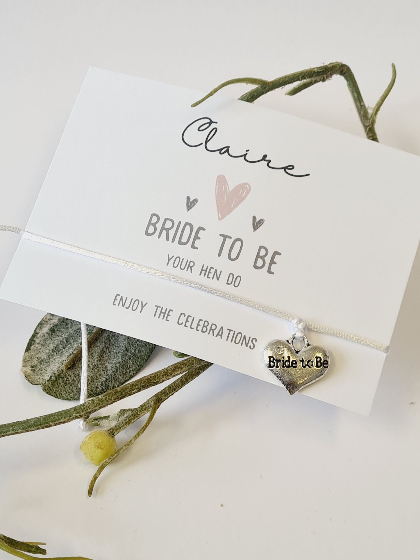 Personalised Hen Party Wish Bracelet – Silver Heart Charm, Hen Do Goodie Bag Filler, Hen Weekend Favours, Bridesmaid Gift