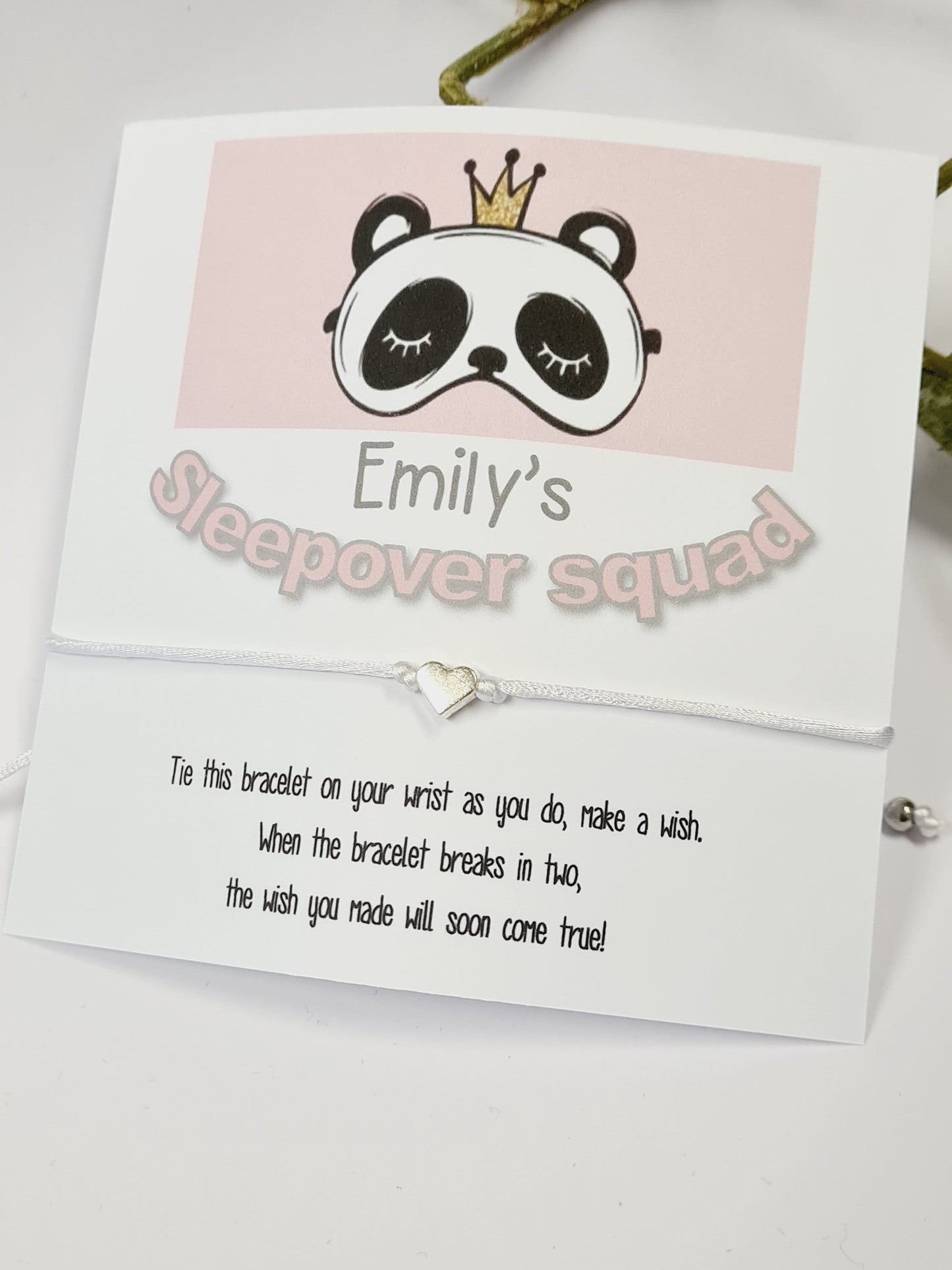 Sleepover Birthday - Sleepover Squad - Wish String Charm Bracelet - Party bag filler - Personalised - Any age - Slumber Party SZ4