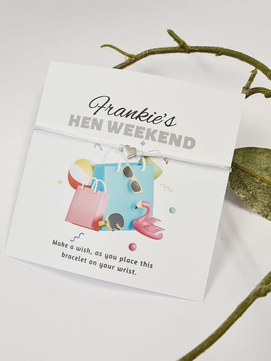Beach, Bikini, Sun - Hen Holiday -Hen Party Wish Bracelets - Personalised  - Goodie Bag Filler - Hen Weekend, Hen Do, Girls Weekend-SC5