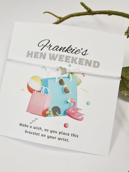 Beach, Bikini, Sun - Hen Holiday -Hen Party Wish Bracelets - Personalised  - Goodie Bag Filler - Hen Weekend, Hen Do, Girls Weekend-SC5