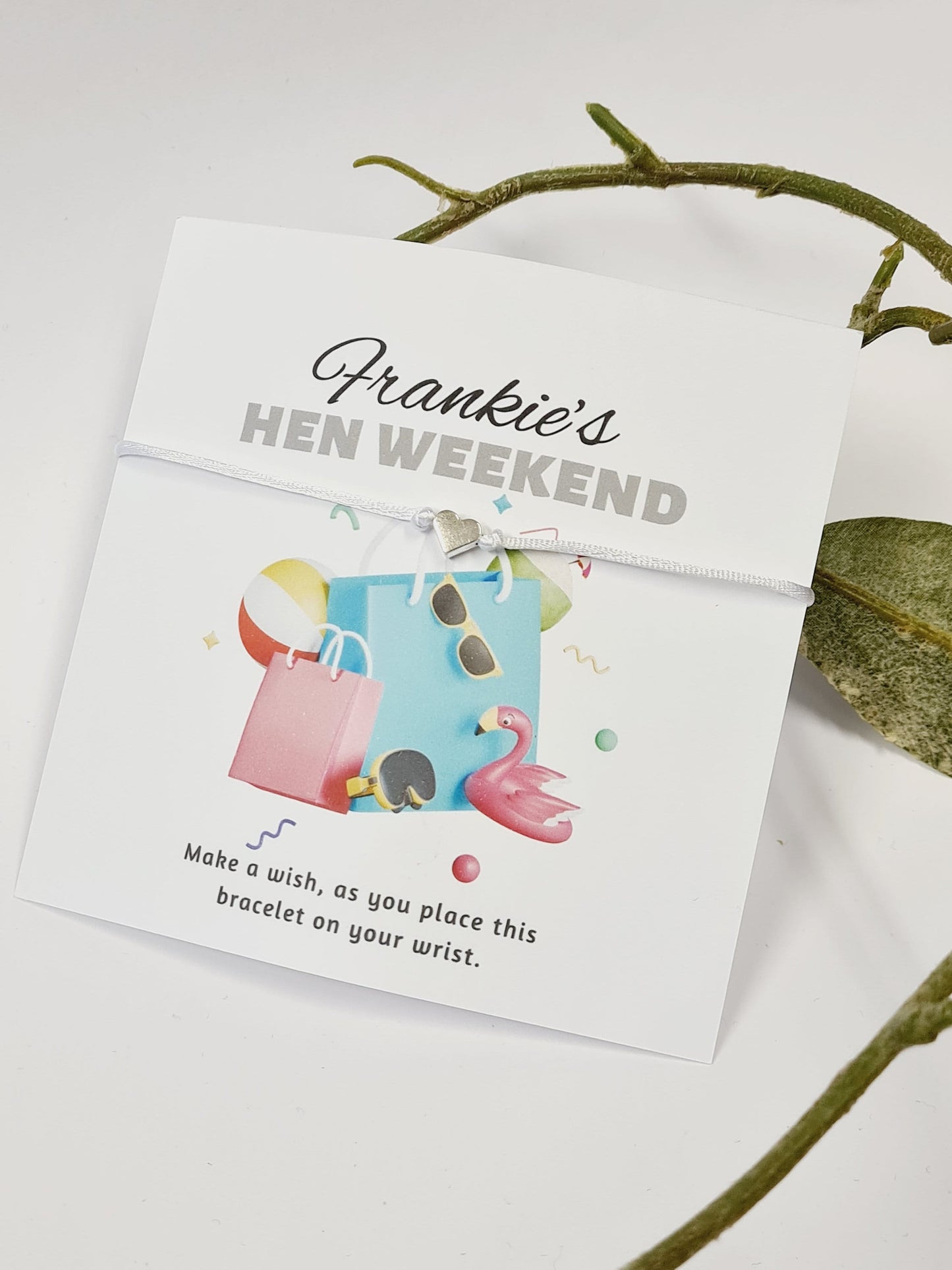 Beach, Bikini, Sun - Hen Holiday -Hen Party Wish Bracelets - Personalised  - Goodie Bag Filler - Hen Weekend, Hen Do, Girls Weekend-SC5