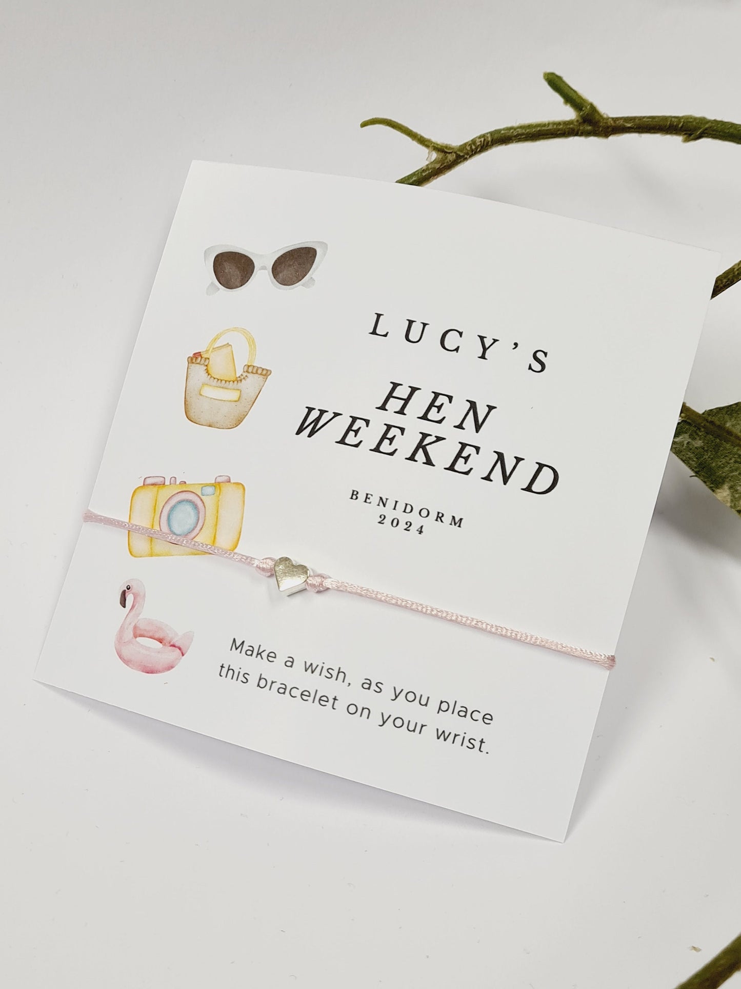 Personalised Hen Party Wish Bracelet: Beach Theme Goodie Bag Filler - Bikini - Hen Weekend - Party Favour