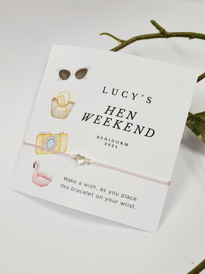 Personalised Hen Party Wish Bracelet: Beach Theme Goodie Bag Filler - Bikini - Hen Weekend - Party Favour