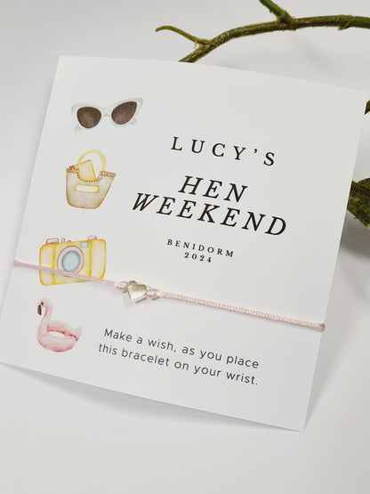 Personalised Hen Party Wish Bracelet: Beach Theme Goodie Bag Filler - Bikini - Hen Weekend - Party Favour