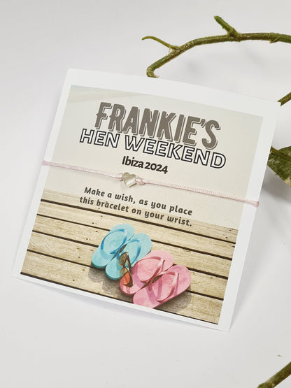 Hen Weekend, Beach, Bikini, Sun - Hen Holiday -Hen Party Wish Bracelets - Personalised  - Goodie Bag Filler - Hen Do, Girls Weekend-BK8