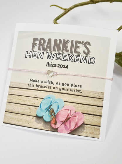 Hen Weekend, Beach, Bikini, Sun - Hen Holiday -Hen Party Wish Bracelets - Personalised  - Goodie Bag Filler - Hen Do, Girls Weekend-BK8