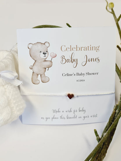 Personalized Teddy Bear Wish Bracelet: Baby Shower Favor Keepsake