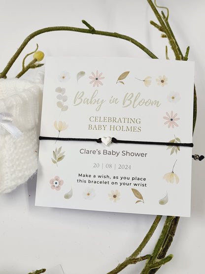 Baby in Bloom Charm-flowers - garden, boho, or nature-themed shower. Personalised Baby Shower Wish Bracelet