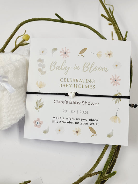 Baby Shower Baby in Bloom Charm-flowers - garden, boho, or nature-themed shower. Personalised Wish Bracelet