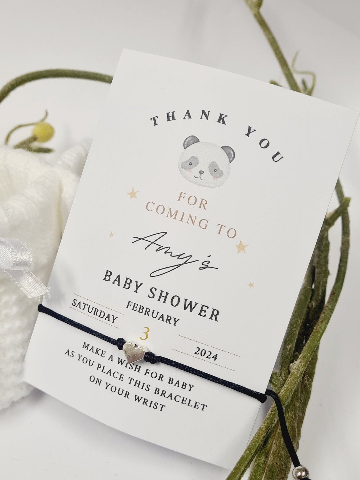 Cute Baby Panda - Personalised Baby Shower Wish Bracelet, Mummy to Be, Charm String Bracelet, Personalised Gift - ca34