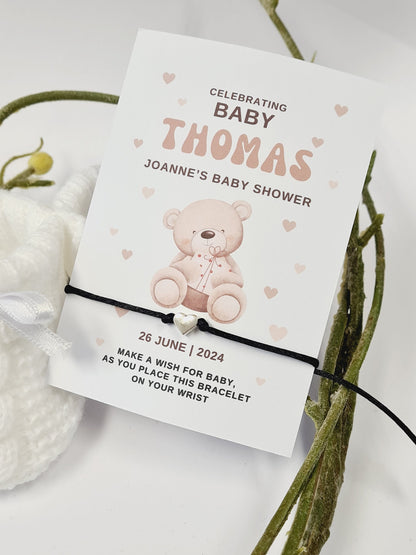 Teddy Bear - Personalised Baby Shower Wish Bracelet, Mummy to Be, Charm String Bracelet, Personalised Gift -Celebrating - Aqiqah -B23