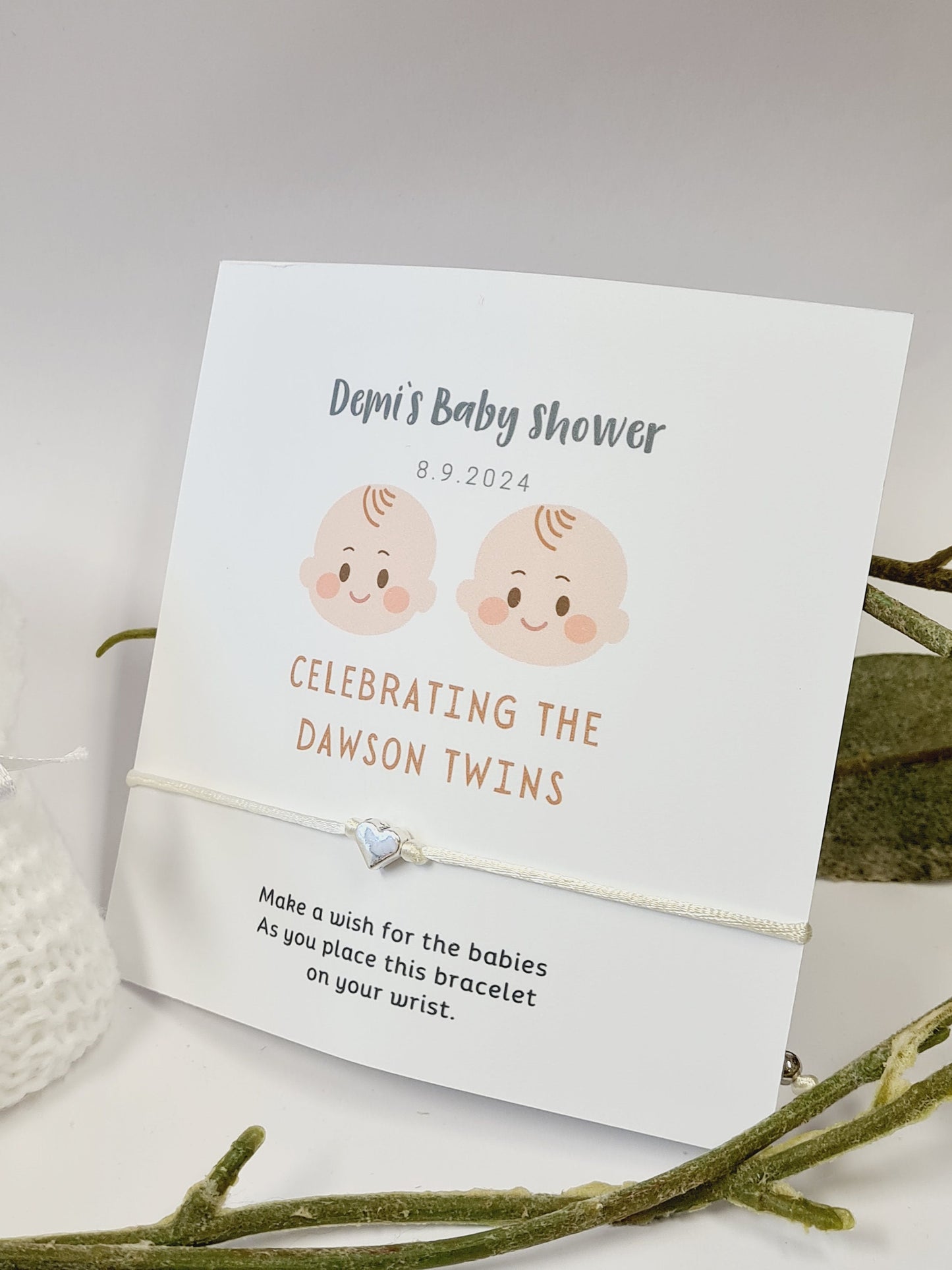 Twins! - Personalised Baby Shower Wish Bracelet, Mummy to Be, Charm String Bracelet, Personalised Gift - TW34
