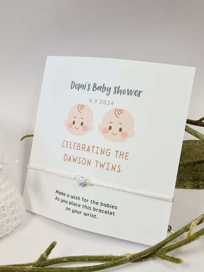 Twins! - Personalised Baby Shower Wish Bracelet, Mummy to Be, Charm String Bracelet, Personalised Gift - TW34