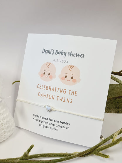 Twins! - Personalised Baby Shower Wish Bracelet, Mummy to Be, Charm String Bracelet, Personalised Gift - TW34
