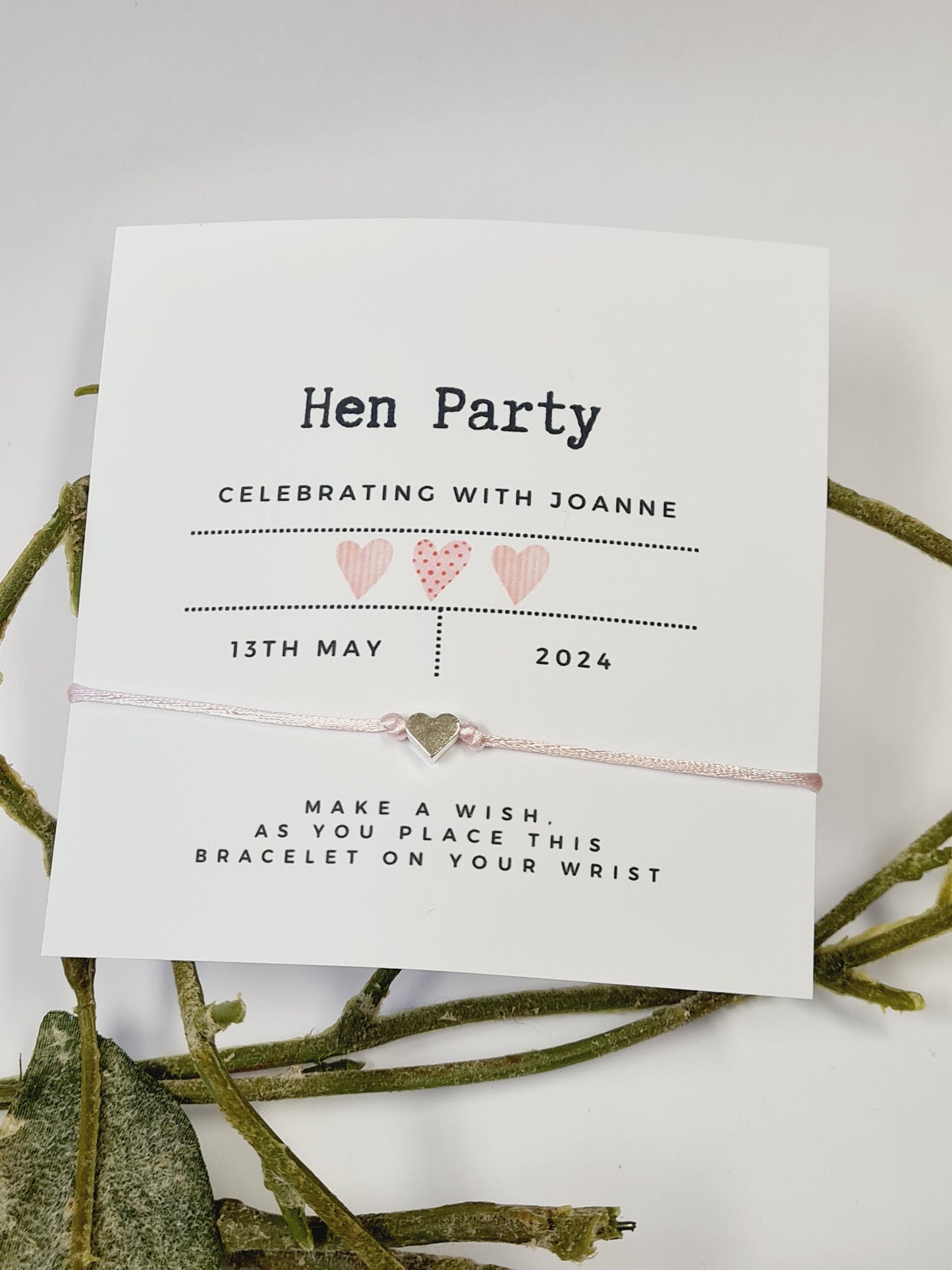 Personalized Hen Party Wish Bracelets: Heart Charm, Calligraphy