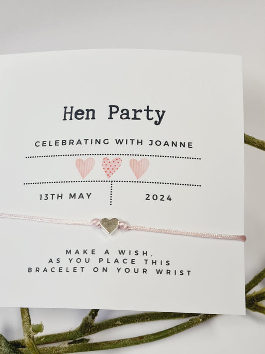 Personalized Hen Party Wish Bracelets: Heart Charm, Calligraphy