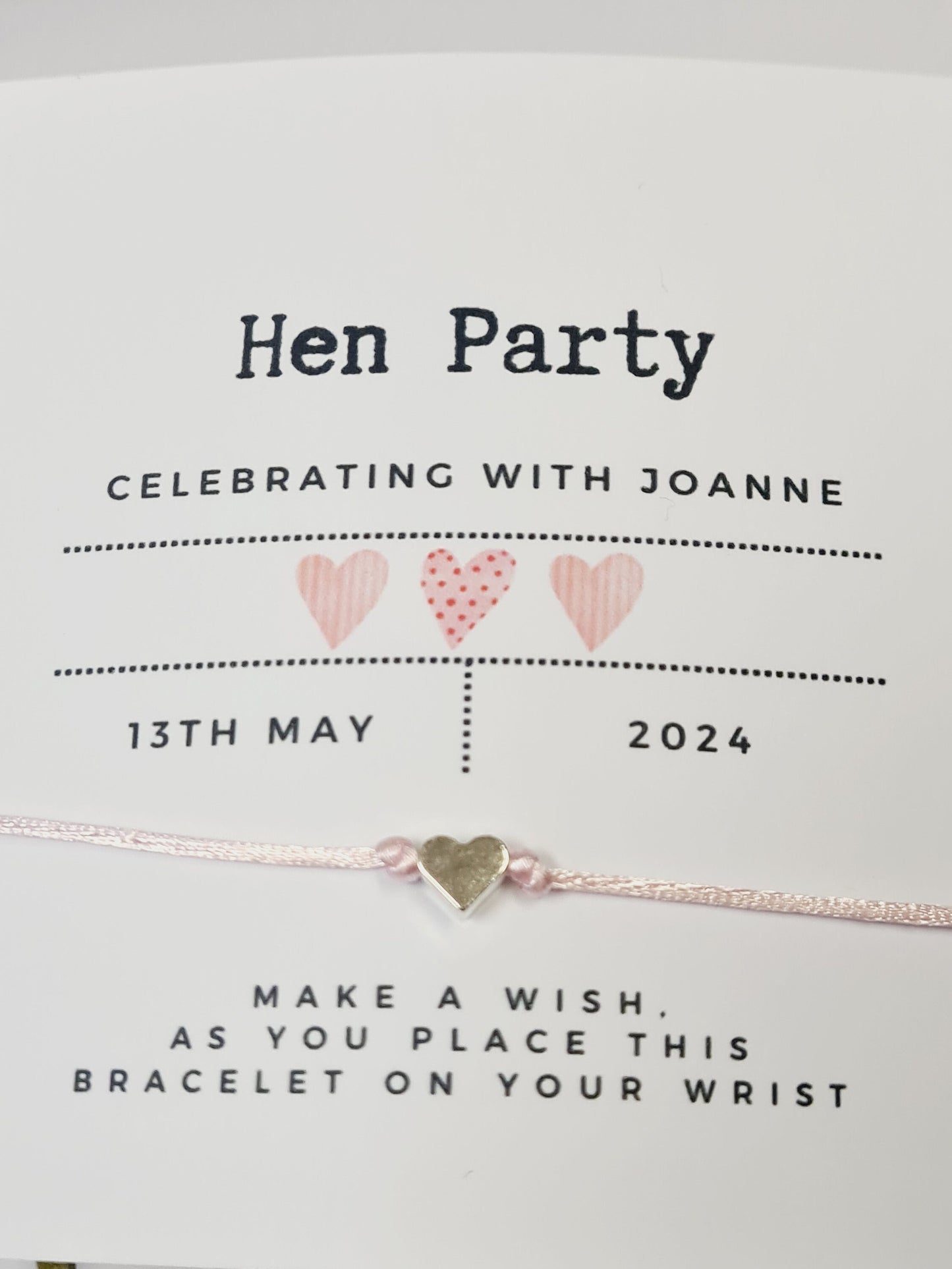 Personalized Hen Party Wish Bracelets: Heart Charm, Calligraphy