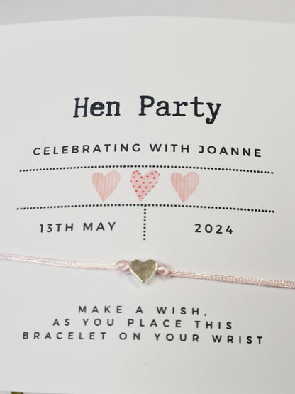 Personalized Hen Party Wish Bracelets: Heart Charm, Calligraphy