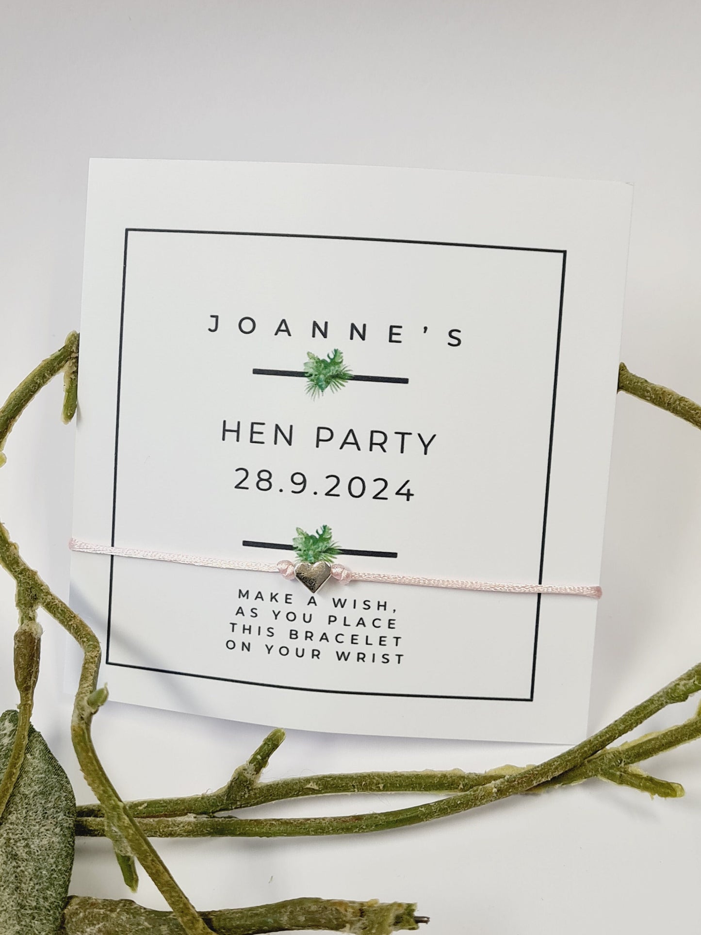 Hen Party Personalised Wish Bracelets - Calligraphy - Girls Weekend- Hen Do- Nikkah - Baby Shower - Botanical - Leaves -504