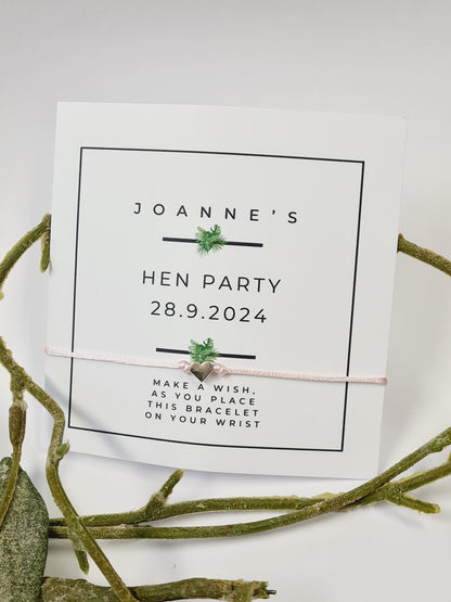 Hen Party Personalised Wish Bracelets - Calligraphy - Girls Weekend- Hen Do- Nikkah - Baby Shower - Botanical - Leaves -504