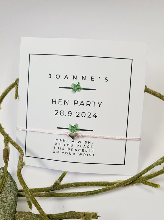 Hen Party Personalised Wish Bracelets - Calligraphy - Girls Weekend- Hen Do- Nikkah - Baby Shower - Botanical - Leaves -504