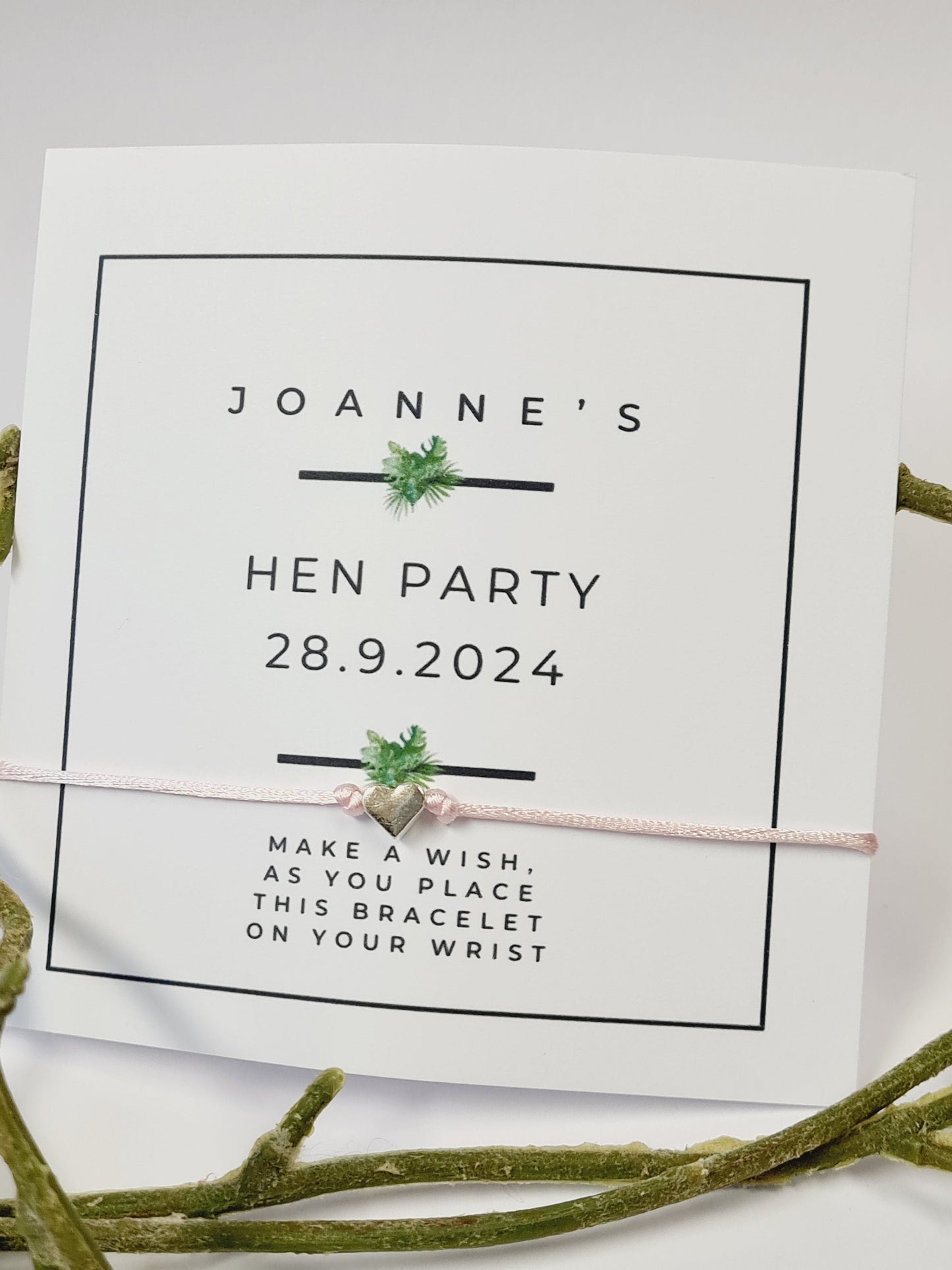 Hen Party Personalised Wish Bracelets - Calligraphy - Girls Weekend- Hen Do- Nikkah - Baby Shower - Botanical - Leaves -504