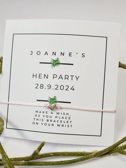 Hen Party Personalised Wish Bracelets - Calligraphy - Girls Weekend- Hen Do- Nikkah - Baby Shower - Botanical - Leaves -504
