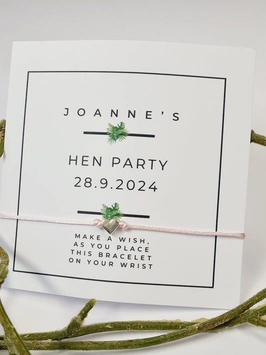 Hen Party Personalised Wish Bracelets - Calligraphy - Girls Weekend- Hen Do- Nikkah - Baby Shower - Botanical - Leaves -504
